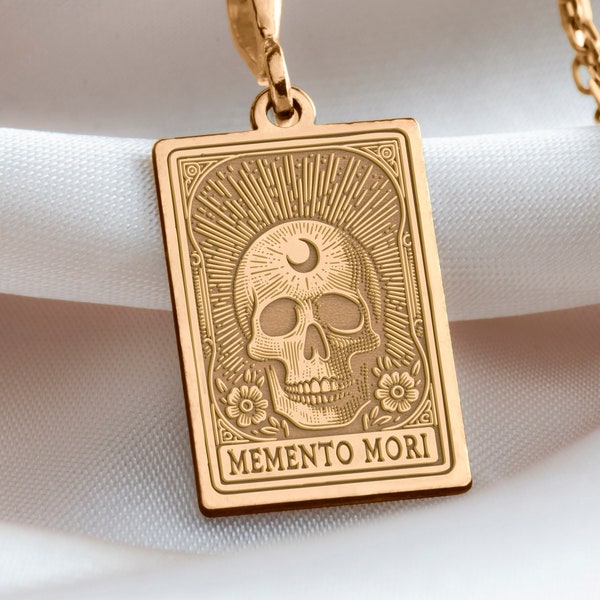 14K Solid Gold Vanitas Memento Mori Necklace, Memento Mori Vivere Gold Medallion,  Silver Memento Mori Vivere Rose Gold Charm Locked Pendant