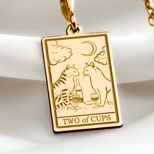 14 K solid Gold zwei der Schalen Tarot-Karte Halskette, zwei der Schalen Silber Charm Anhänger, Tarot Geschenk für Paar, Geschenke für sie am Valentinstag