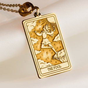 14K Massivgold The Fool Tarot-Halskette, Silber Minimalistische benutzerdefinierte Tarot-Karten-Halskette, personalisierte Tarot-Karten-Halskette, benutzerdefinierte Major Arcana