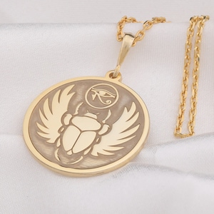 14K Solid Gold Egyptian Bug, Ancient Egypt, Silver Scarab Necklace, Horus Pendant, Protection Necklace, Scarab Necklace, Spiritual Necklace