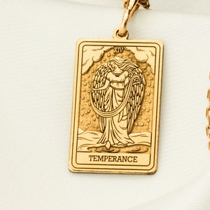 14K Gold Temperance XIV Anhänger | Silber Tarot-Karte Halskette | Engel Schmuck | Harmonie Balance spirituelles Talisman Geschenk