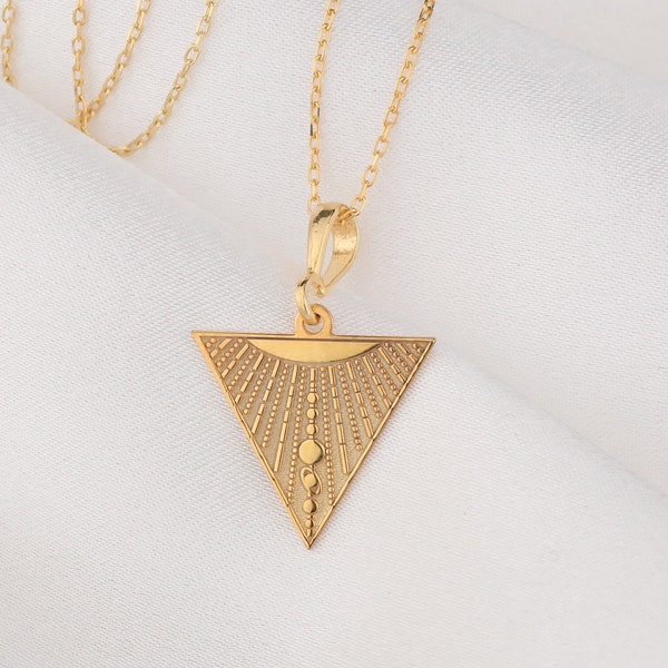 14 K Solid Gold Triangel Stern Halskette, Zierliche Dreieck Silber Halskette, Minimal Frau Halskette, umgekehrte Pyramide Halskette