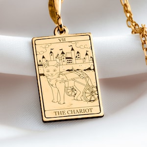 Collana in oro massiccio 14K con tarocchi della carità, ciondolo con tarocchi in argento della carità, ciondolo con tarocchi della carità, delicata collana con tarocchi, gatto dei tarocchi