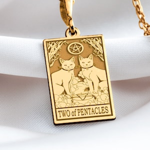 14 K solide zwei der Pentagramme Tarot Karte Halskette, zwei der Pentagramme Tarot Silber Charm Anhänger, Gold Tarot Schmuck, Tarot Schmuck Geschenk