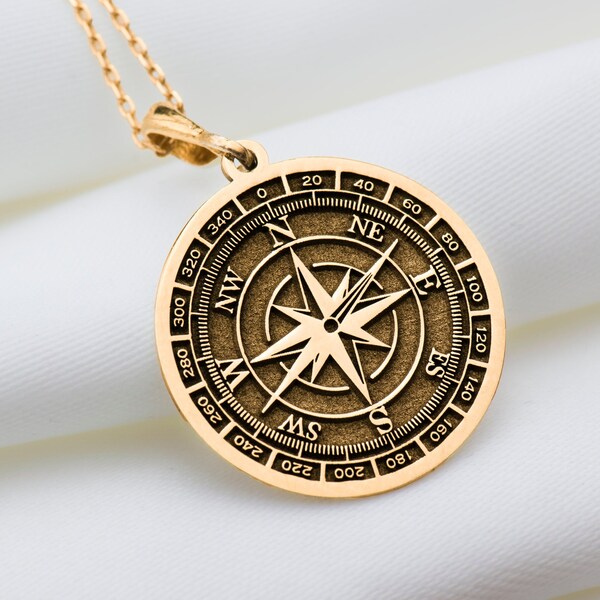 14K Solid Gold Compass Necklace, Scope Silver Charm Pendant, Personalized Compass Charm Gift, Dainty Gold Scope Charm Necklace