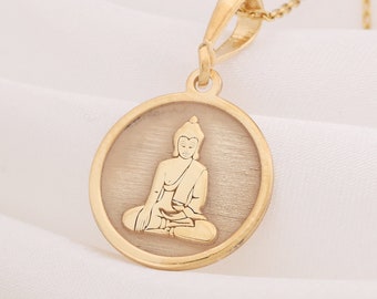 14K Solid Gold Buddha Necklace, Zen Jewelery, Spiritual Necklace, Buddha Pendant, Buddhism Inspired, Enlightenment, Silver Buddha Gifts