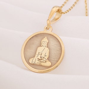14K Solid Gold Buddha Necklace, Zen Jewelery, Spiritual Necklace, Buddha Pendant, Buddhism Inspired, Enlightenment, Silver Buddha Gifts