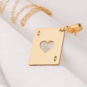 14 K Solid Gold Ace Of Heart Halskette, Silber Ace of Hearts Charm Lucky in Love Silber Herz des Spiel Halskette Gold Ace of Spades Charm