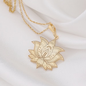 14K Solid Gold Lotus Necklace, Sacred Lotus, Silver Lotus Pendant, Zen Necklace Gold, Minimalist Lotus, Dainty Floral Necklace