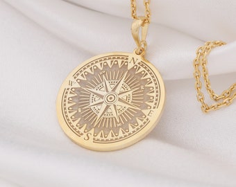 14K Solid Gold Compass Necklace, Scope Silver Charm Pendant, Personalized Compass Charm Gift, Dainty Gold Scope Charm Necklace
