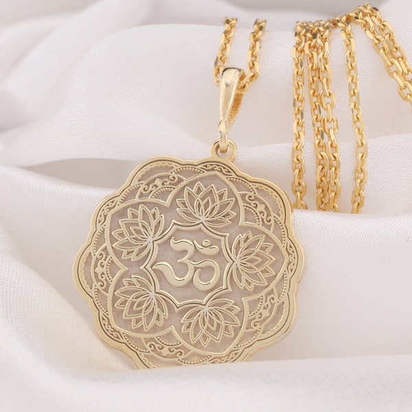 14K Solid Gold Om Necklace, Spiritual Necklace, Silver Aum Pendant, Meditation Necklace, Chakra Jewelery, Chakra Necklace, Hindu Jewelery