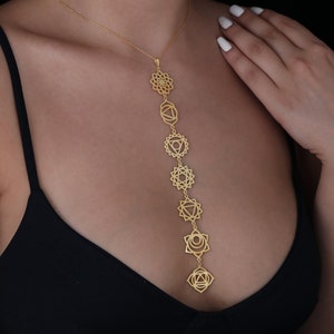 14K Solid Gold 7 Chakra Necklace, Sterling Silver Seven Chakras Charm, Spiritual Pendant, Chakra Jewellery, Spirituality Charm image 1