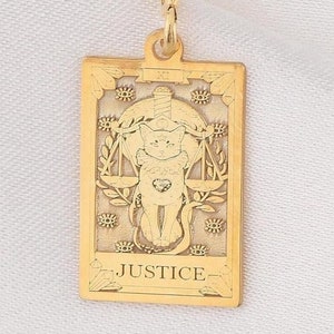 14K solid Gold Gerechtigkeit Tarot Karte Halskette, Tarot Legung Rechteck Charme, zierliche Gerechtigkeit Tarot Halskette, Silber Gerechtigkeit Tarot Halskette