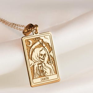 Death Tarot Necklace: 14K Gold Skeleton Knigh, Rebirth Transformation