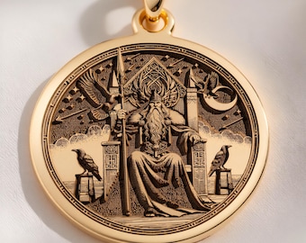 14K Solid Gold Odin Pendant - Norse Allfather Viking Talisman Necklace