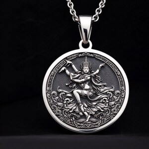 925 Sterling Silver Apsara Necklace, Hindu Celestial Dancer Coin Pendant Gift