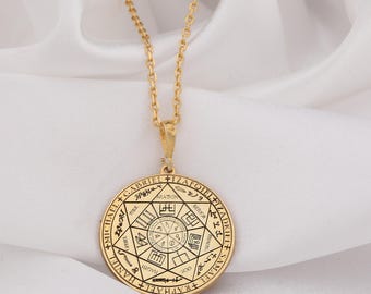 Wisiorek z Siedmioma Archaniołami z 14-karatowego złota, talizman ochronny z pieczęcią Salomona