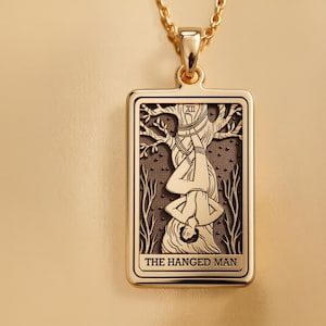 Collar de Tarot del Hombre Ahorcado en oro macizo de 14 quilates, colgante de sabiduría con perspectiva de Arcano XII