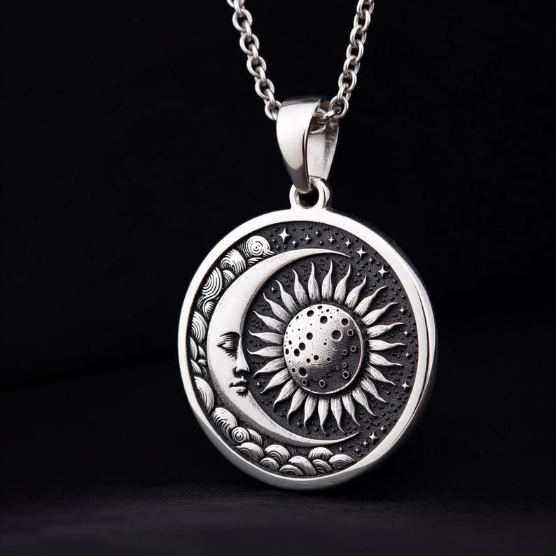 925 Sterling Silver Sun and Moon Necklace Dainty Floral Coin, Celestial ...