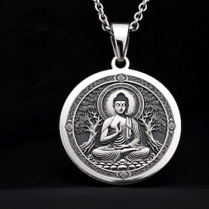 Colgante de Buda Mudra de Plata de Ley, Meditación Zen