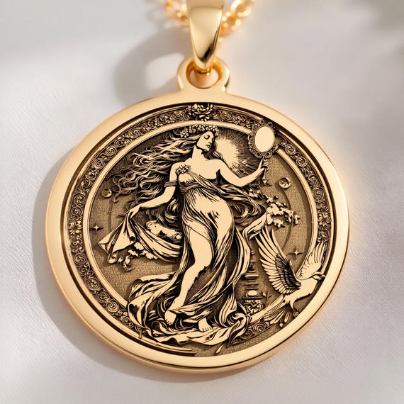 Venus Aphrodite 14K Solid Gold Necklace Alchemical Beauty Goddess