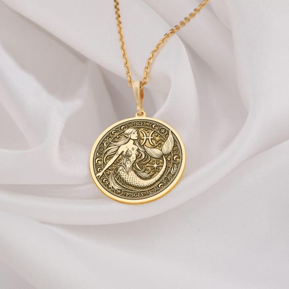 Pisces Mermaid Necklace: 14K Gold Horoscope Jewelry