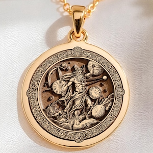 14K Solid Gold Cronus Titan Necklace - Scythe Blade Time Talisman Pendant