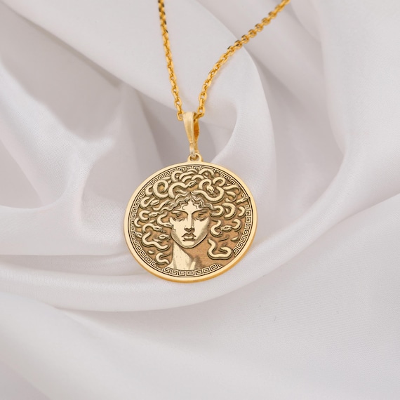 Charm Medusa Necklace Pendant 14K Solid Gold Medusa Pendant