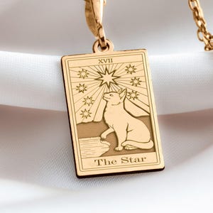 14K Solid Gold Star Tarot Card Pendant - Cat Memorial Hope Talisman