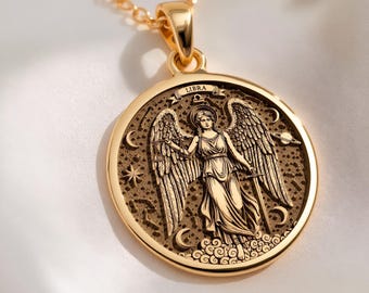 Colgante de moneda del zodiaco Libra en oro macizo de 14 quilates - Talismán de balanzas celestiales