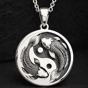 Halskette aus Sterlingsilber mit Koi-Karpfen-Anhänger, japanischer Karpfen, Zen-Naturschmuck