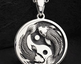 Sterling Silver Koi Fish Necklace, Japanese Carp Pendant, Zen Nature Jewelry