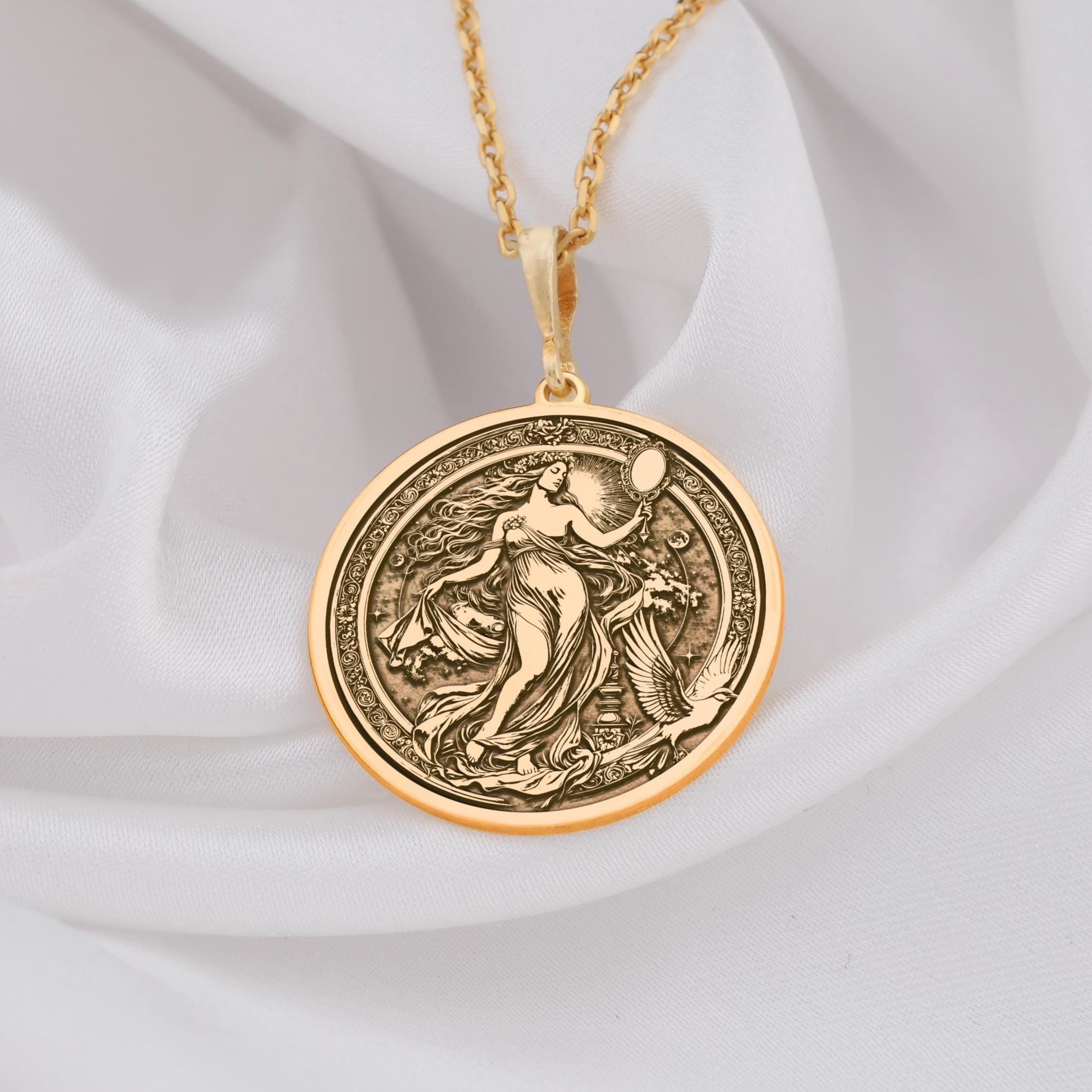 14K Solid Gold Venus Pendant Necklace, Greek Goddess Aphrodite Silver Jewelry, Personalized Feminen Gift, Goddess of Love Passion & Beauty