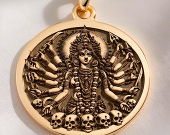 14K Solid Gold Kali Ma Anhänger - Fierce Goddess Girlande der Schädel Halskette