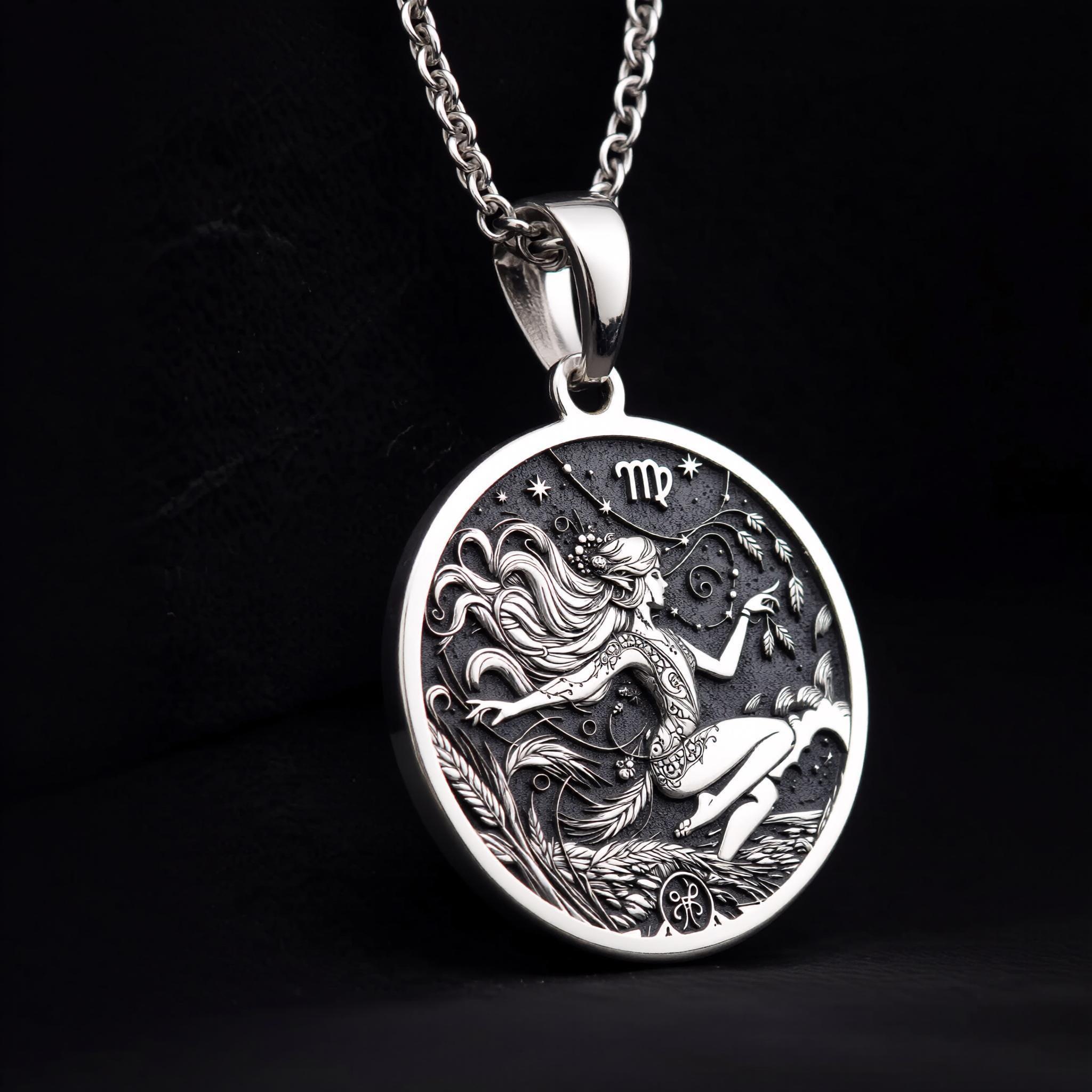 925 Sterling Silver Virgo Necklace Dainty Zodiac Coin Pendant ...