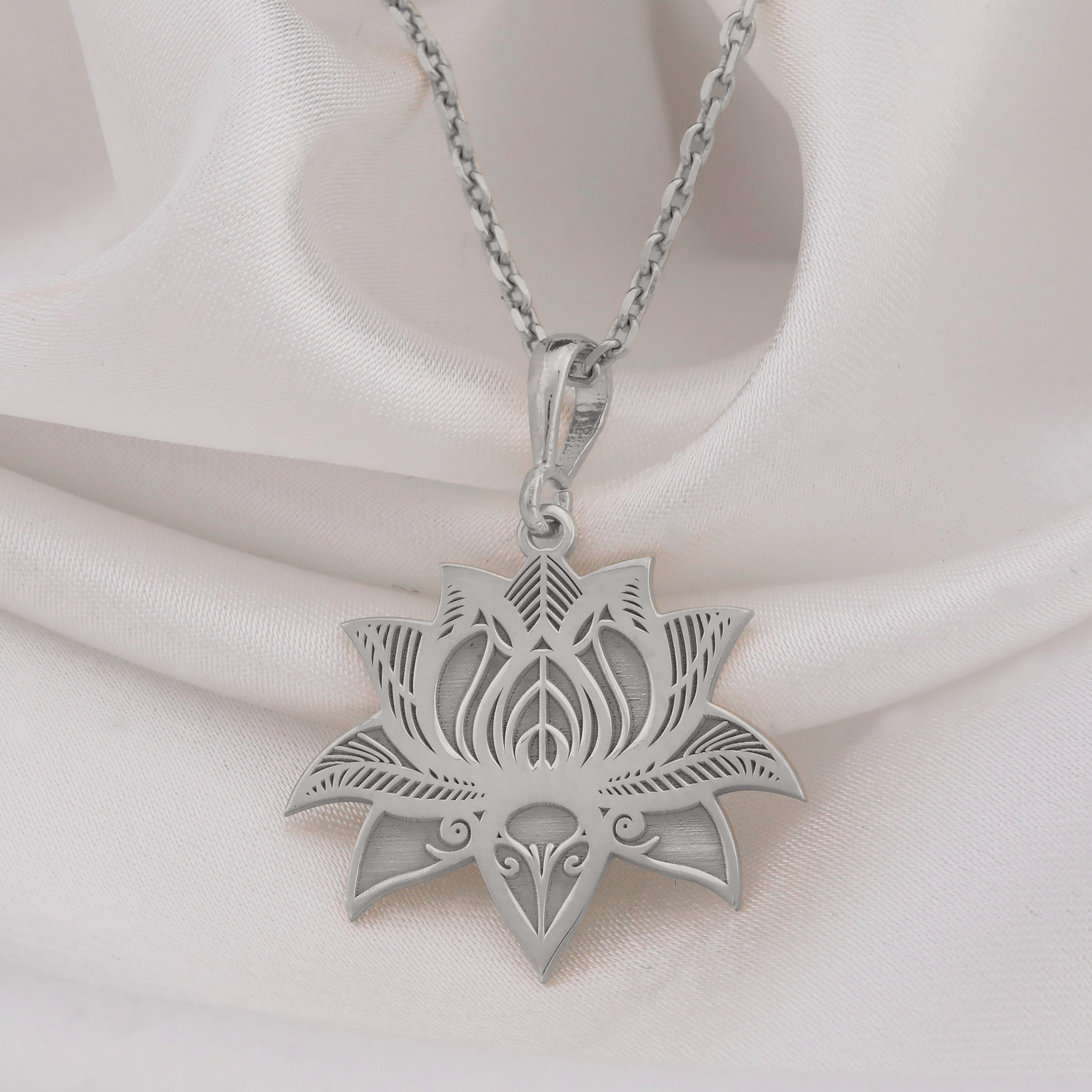 14K Solid Gold Lotus Necklace, Meditation Necklace, Silver Lotus ...