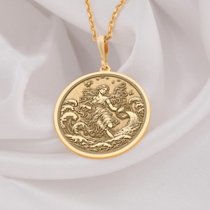 14K gold Aquarius women pendant necklace zodiac gifts for her, horoscope charm aquarius, birthsign, constellation aquarius featuring the zodiac symbol, a bold statement piece for astrology lovers, perfect for everyday wear.