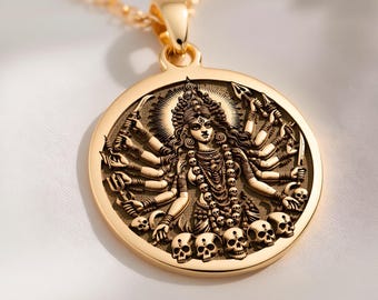 Shodashi Maha Kali 14K Collar de oro macizo Amuleto de diosa del poder tántrico Shakti