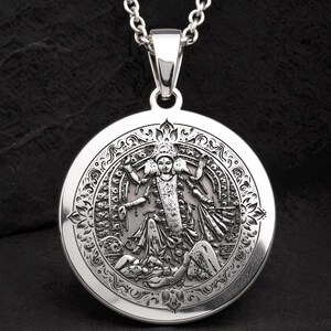 Collar Mahakali de plata de ley 925 con colgante de moneda de guerrero Shakti, arte sacro