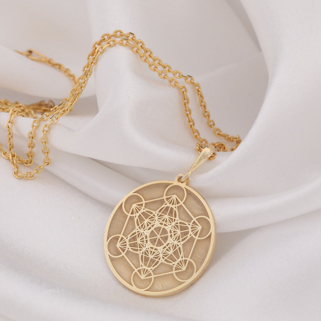 14K Solid Gold Metatron Necklace, Gold Archangel Necklace, Sacred ...