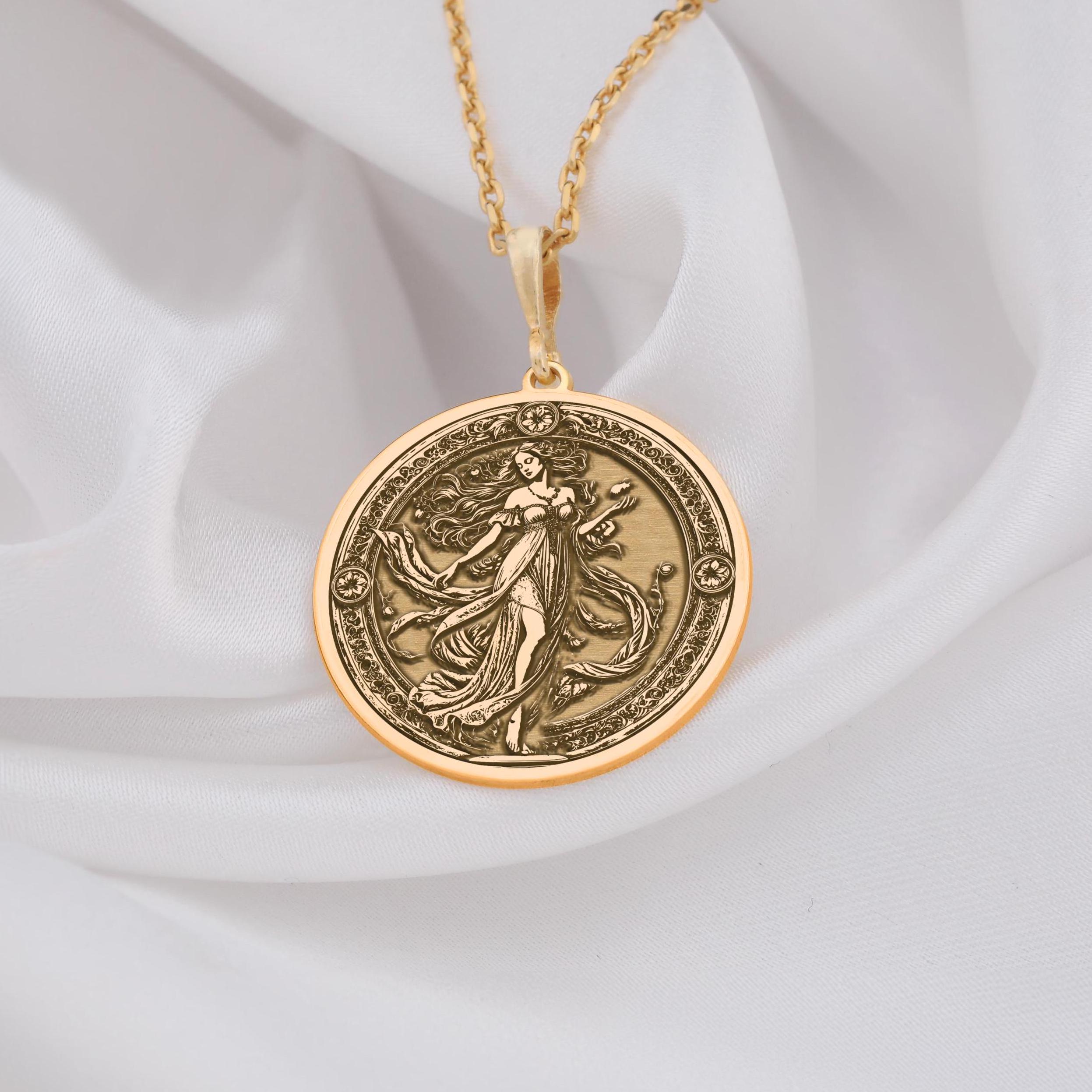 14K Gold Persephone Pendant Necklace, Queen of underworld Silver jewelry, Pomegranate Necklace, witchy Persephone necklace Gift for her