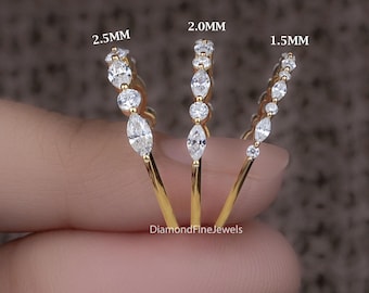 Half Eternity Alternating Marquise and Round Moissanite/ Lab Diamond Wedding Band Dainty Stackable Ring, Bridal Anniversary Ring For Women