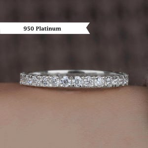 2.2MM Dainty Moissanite/Lab Grown Diamond Wedding Band, Platinum Diamond Eternity Band, Thin Stacking Ring, Bridal Matching Anniversary Band
