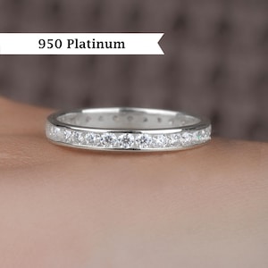 1.0TCW Platinum Channel Set Round Moissanite Wedding Band, Eternity Diamond Band, Bridal Matching Band, Stackable Anniversary Ring For Women