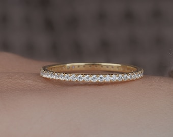 1.5MM Dainty Moissanite/Lab Grown Diamond Wedding Band, 14K Gold Diamond Eternity Band, Thin Stacking Ring, Bridal Matching Anniversary Band