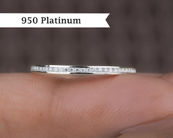 Delicate Platinum Channel Set Round Moissanite Wedding Band, Dainty Lab Grown Diamond Eternity Band, Anniversary Band, Bridal Matching Band