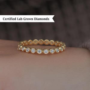 1.5MM Round Bezel set Lab Grown Diamond Wedding Band, 14K Diamond Eternity Band, Thin Stacking Ring, Bridal Matching Anniversary Band