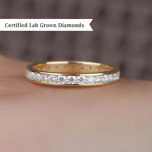 Channel Set Round Diamond Wedding Band, 14K Gold Lab Grown Diamond Eternity Band, Anniversary Band, Bridal Matching Band, Ring For Women