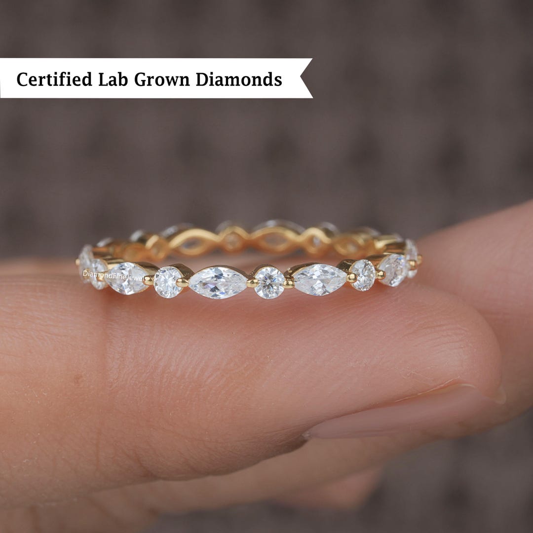 14K Lab Diamond Eternity Band, Marquise Round Stackable Ring - Etsy