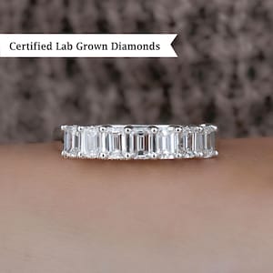 Emerald cut Lab Grown Diamond Wedding Band, 14K Half Eternity Ring, 7 Stone Ring, Anniversary Stackable Band Ring, Bridal Matching Band